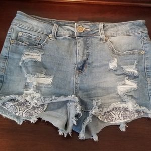 Ripped Jean Shorts with Detailed Pockets